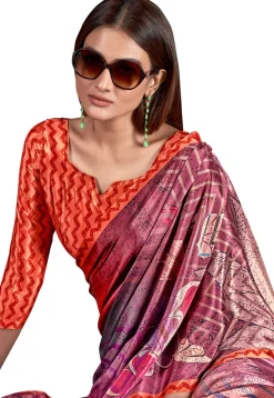 Digital Printed Crepe Saree in Multicolor
