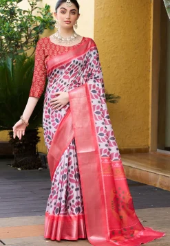 Digital Printed Crepe Saree in Off White
