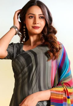 Digital Printed Crepe Saree in Grey