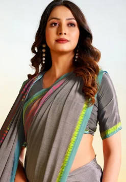 Digital Printed Crepe Saree in Grey