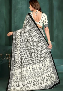 Digital Printed Crepe Saree in Off White