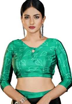 Digital Printed Crepe Saree in Teal Green