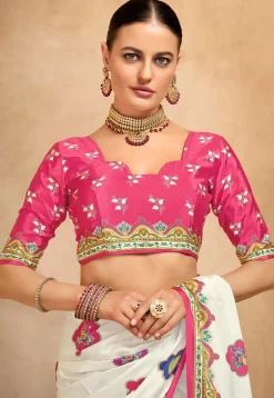 Digital Printed Crepe Saree in Off White