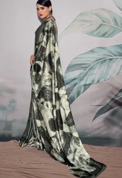 Digital Printed Crepe Saree in Beige and Black