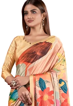 Digital Printed Crepe Saree in Yellow