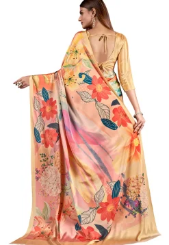 Digital Printed Crepe Saree in Yellow