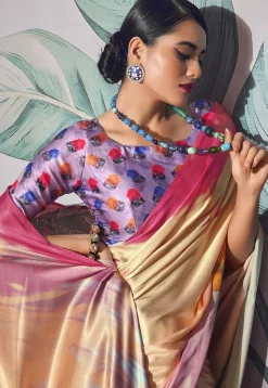 Digital Printed Crepe Saree in Multicolor