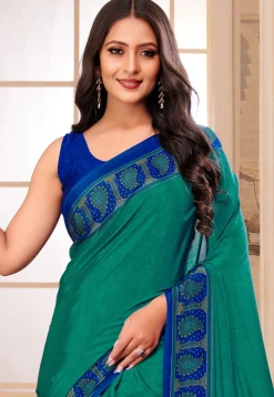 Digital Printed Crepe Saree in Teal Green