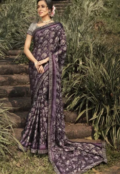 Digital Printed Crepe Saree in Wine