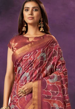 Digital Printed Crepe Silk Saree in Maroon