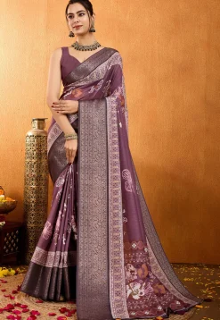 Digital Printed Crepe Silk Saree in Purple
