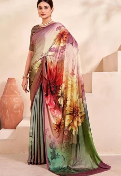 Digital Printed Crepe Silk Saree in Multicolor
