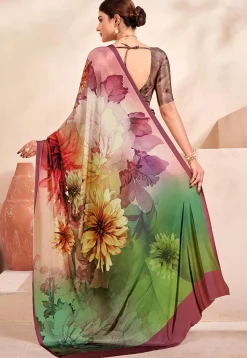 Digital Printed Crepe Silk Saree in Multicolor