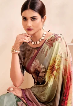 Digital Printed Crepe Silk Saree in Multicolor