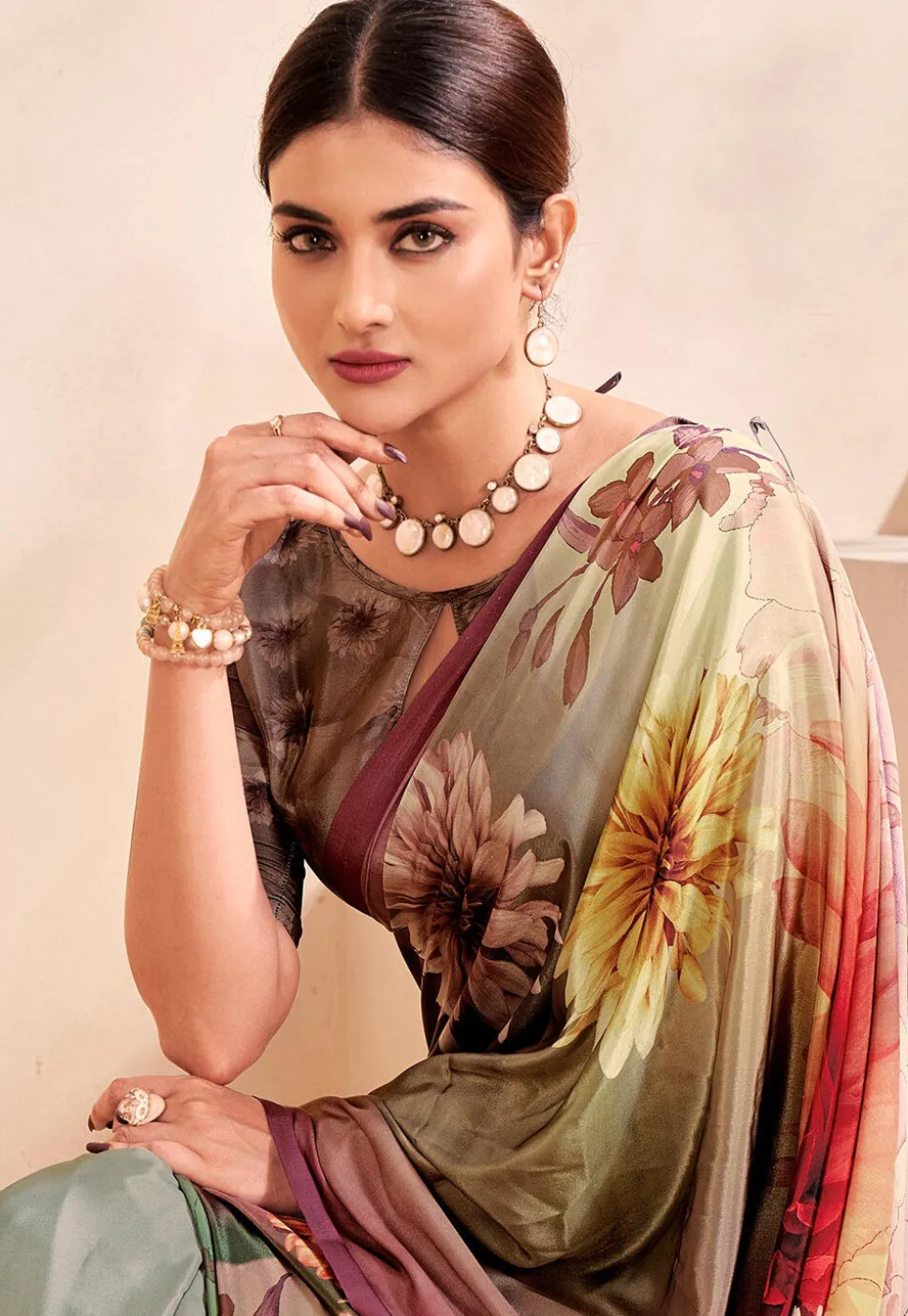 Digital Printed Crepe Silk Saree in Multicolor