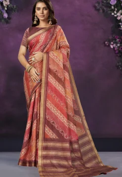 Digital Printed Crepe Silk Saree in Multicolor