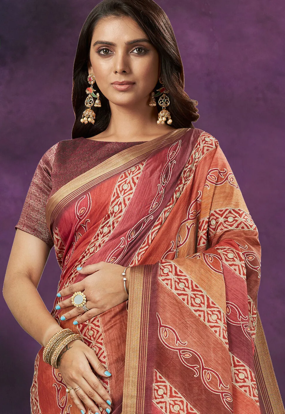 Digital Printed Crepe Silk Saree in Multicolor