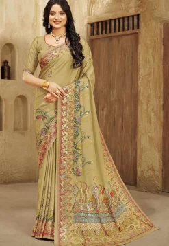 Digital Printed Crepe Silk Saree in Fawn