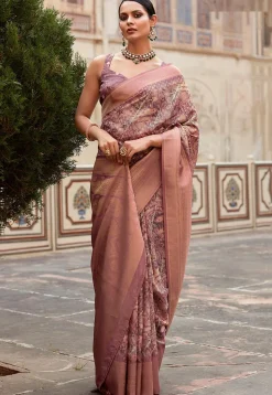 Digital Printed Crepe Silk Saree in Old Rose