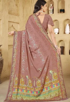 Digital Printed Crepe Silk Saree in Old Rose