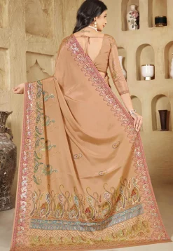 Digital Printed Crepe Silk Saree in Peach