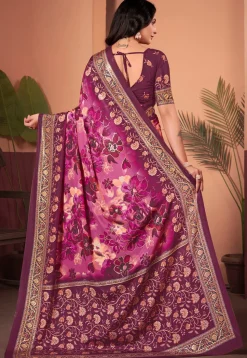 Digital Printed Crepe Silk Saree in Purple