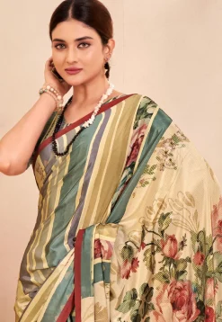 Digital Printed Crepe Silk Saree in Beige