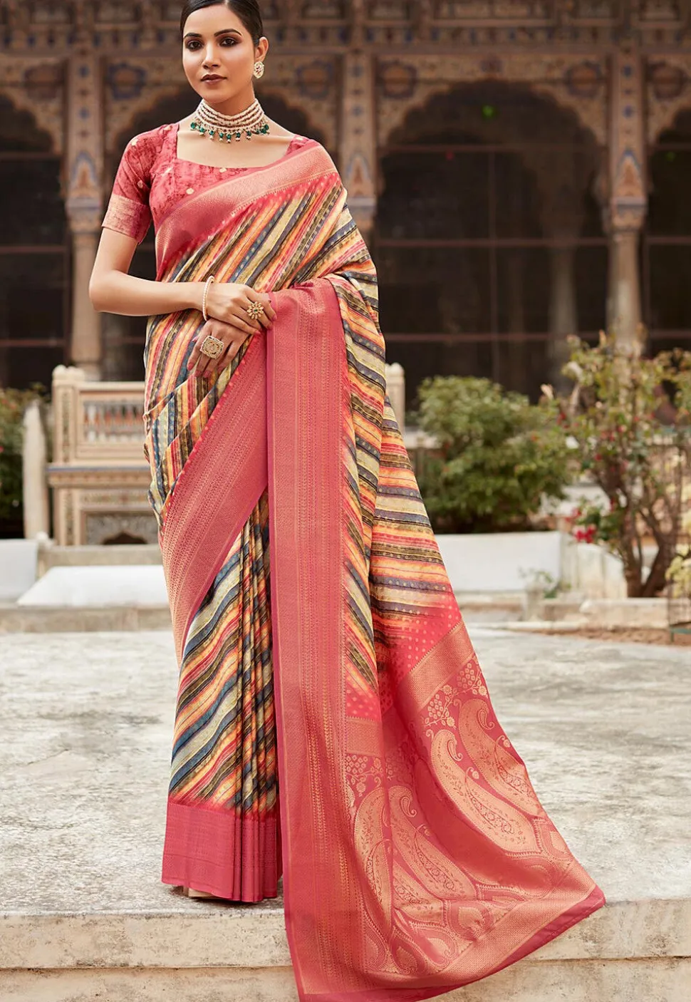 Digital Printed Crepe Silk Saree in Multicolor