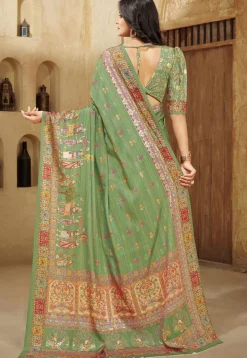 Digital Printed Crepe Silk Saree in Light Green