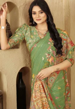 Digital Printed Crepe Silk Saree in Light Green