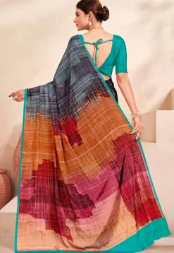 Digital Printed Crepe Silk Saree in Grey and Multicolor