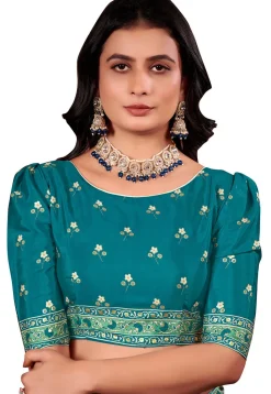 Digital Printed Crepe Silk Saree in Teal Green