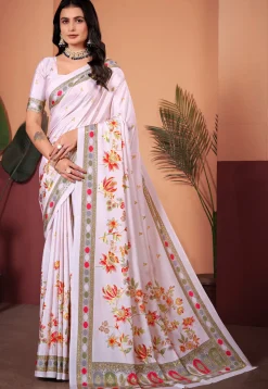 Digital Printed Crepe Silk Saree in Light Pink