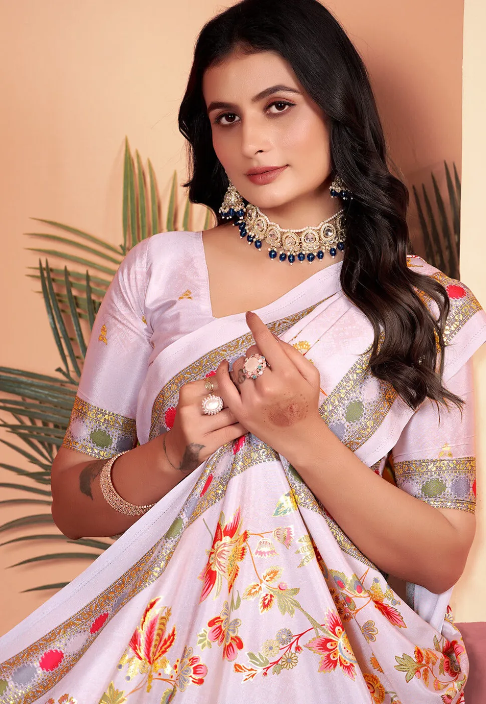 Digital Printed Crepe Silk Saree in Light Pink