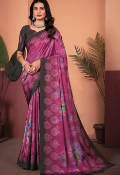 Digital Printed Crepe Silk Saree in Wine