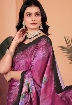 Digital Printed Crepe Silk Saree in Wine