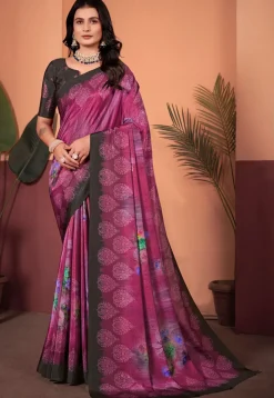 Digital Printed Crepe Silk Saree in Purple