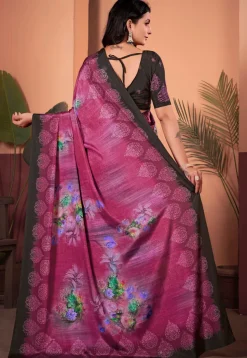 Digital Printed Crepe Silk Saree in Purple