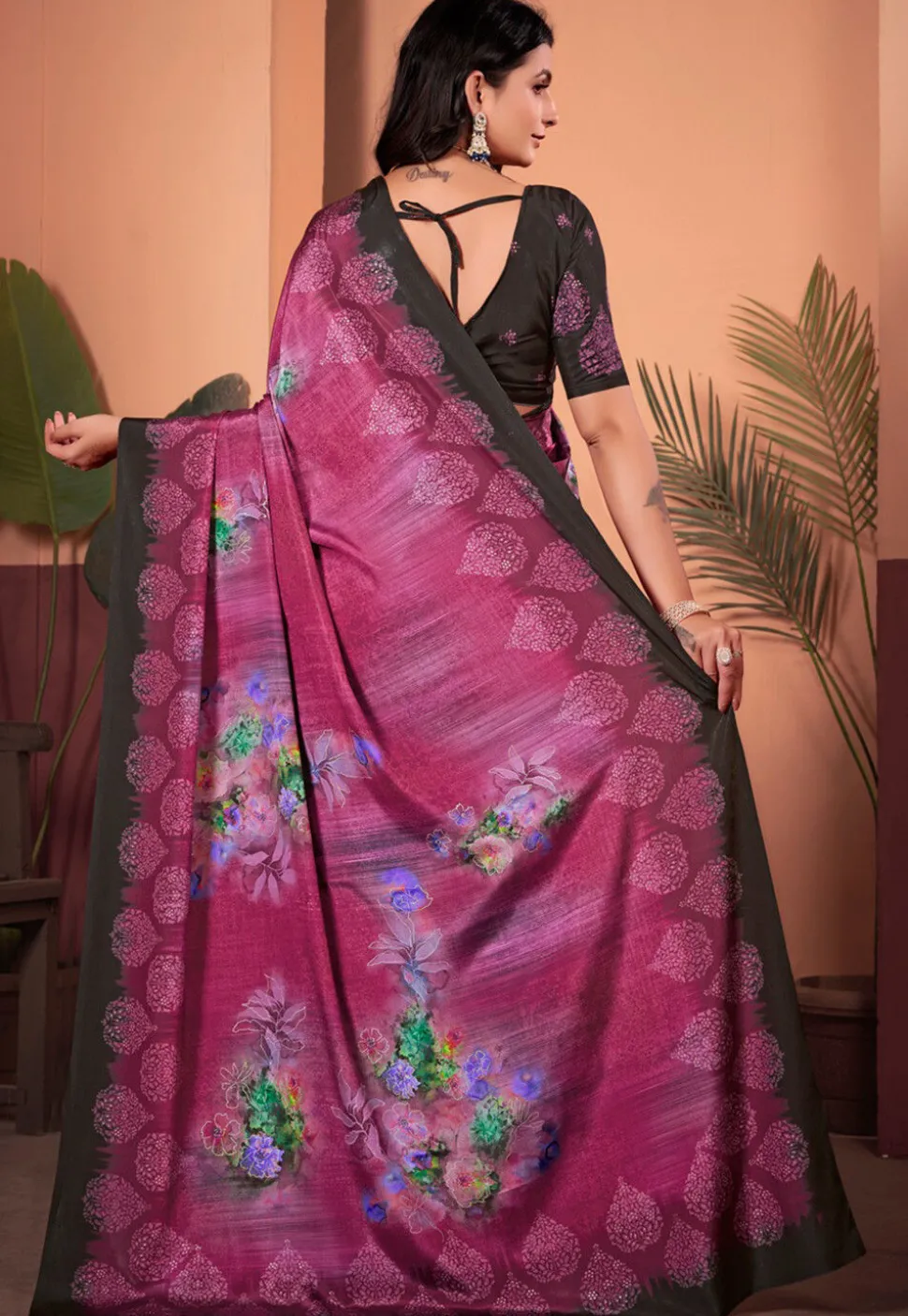 Digital Printed Crepe Silk Saree in Purple