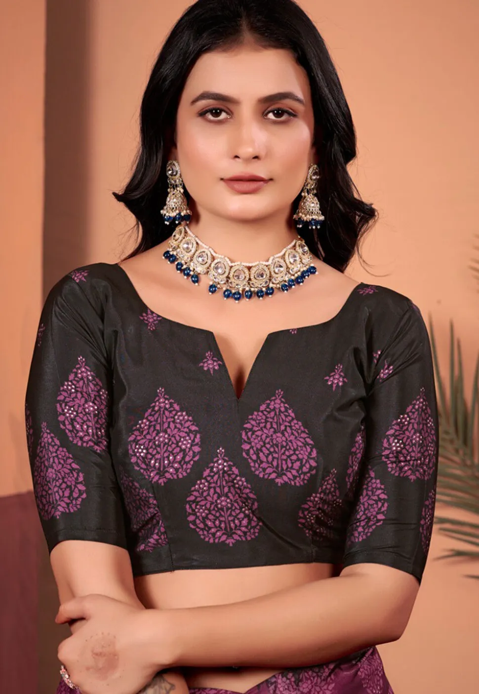 Digital Printed Crepe Silk Saree in Purple