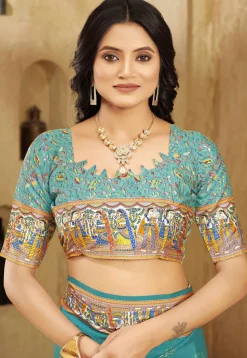 Digital Printed Crepe Silk Saree in Blue