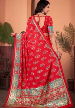 Digital Printed Crepe Silk Saree in Red
