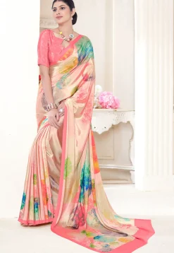 Digital Printed Crepe Silk Saree in Peach