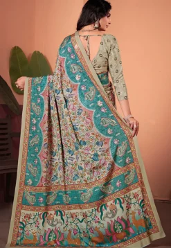 Digital Printed Crepe Silk Saree in Blue