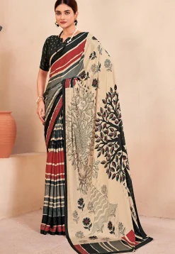 Digital Printed Crepe Silk Saree in Multicolor
