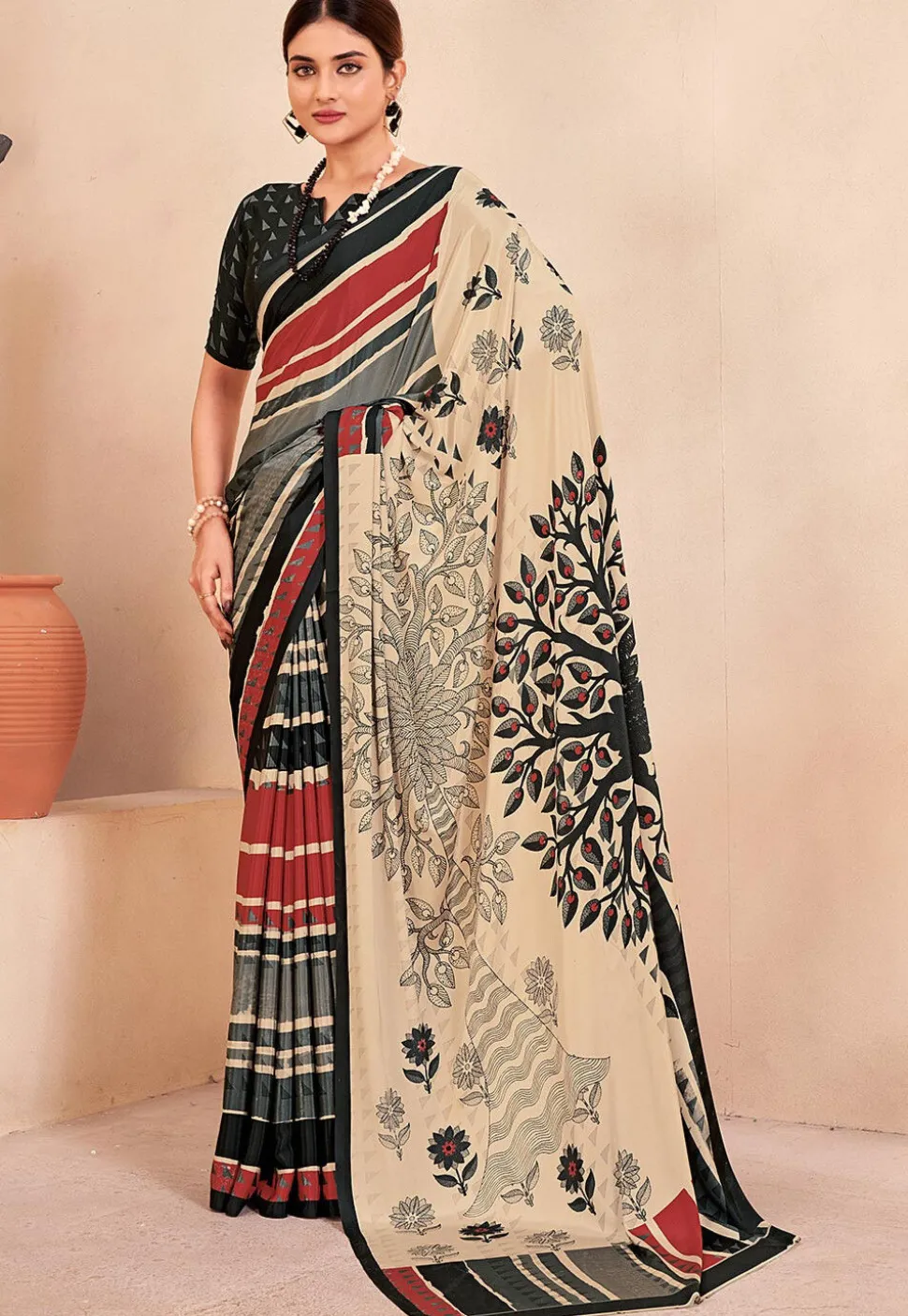 Digital Printed Crepe Silk Saree in Multicolor