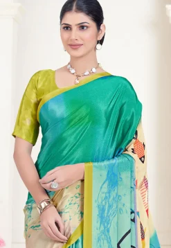 Digital Printed Crepe Silk Saree in Blue & Multicolor
