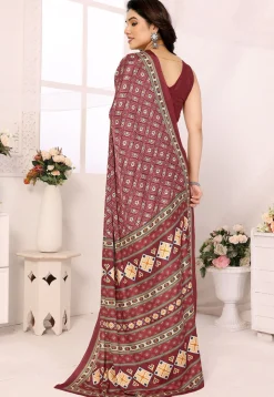 Digital Printed Crepe Silk Saree in Maroon