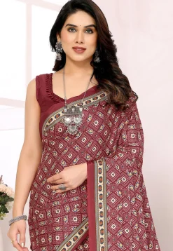 Digital Printed Crepe Silk Saree in Maroon