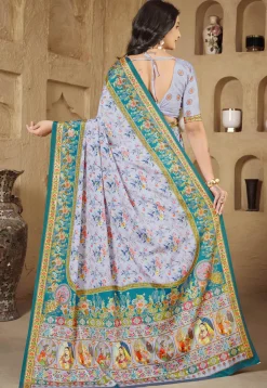 Digital Printed Crepe Silk Saree in Purple